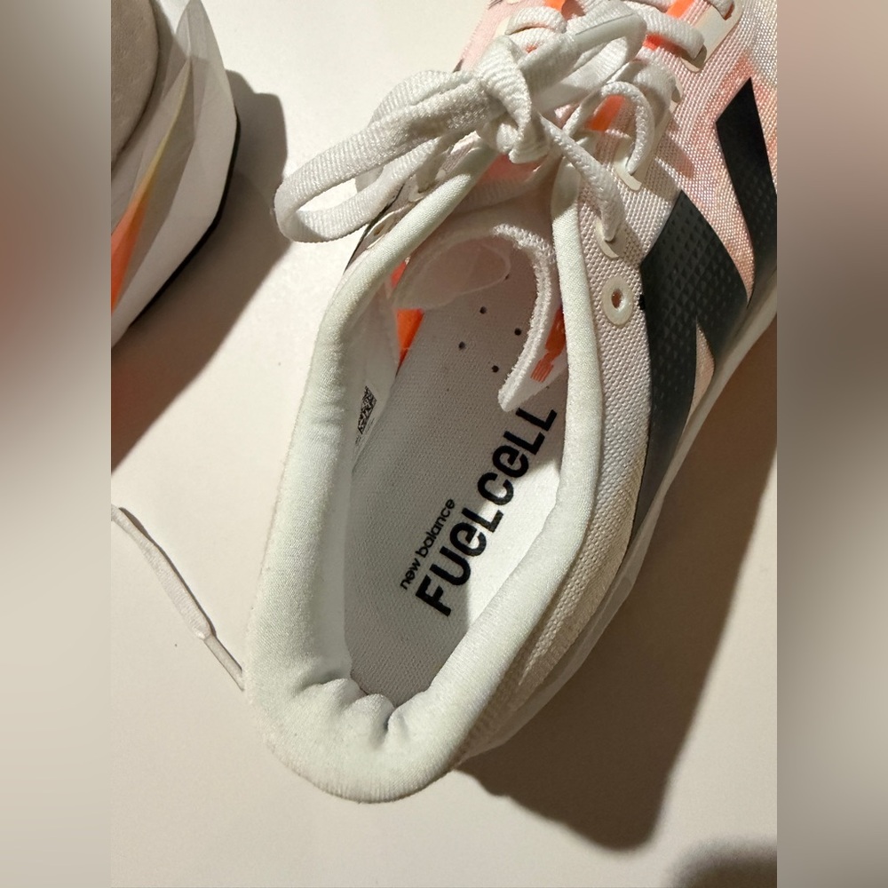 New Balance White and Orange FuelCell Running Shoe with Black N Logo - Picture 4 of 8